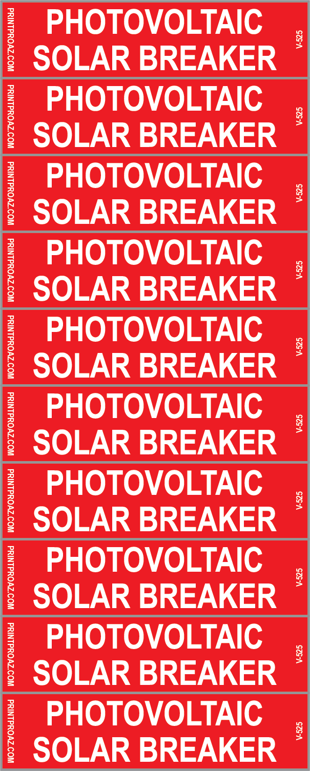 2x.5, X10 Photovoltaic Solar Breaker, Vinyl Decal Solar Labels, V-525