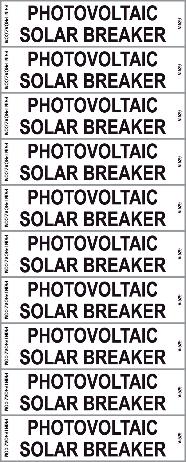 2x.5, X10 Photovoltaic Solar Breaker, Vinyl Decal Solar Labels, V-529