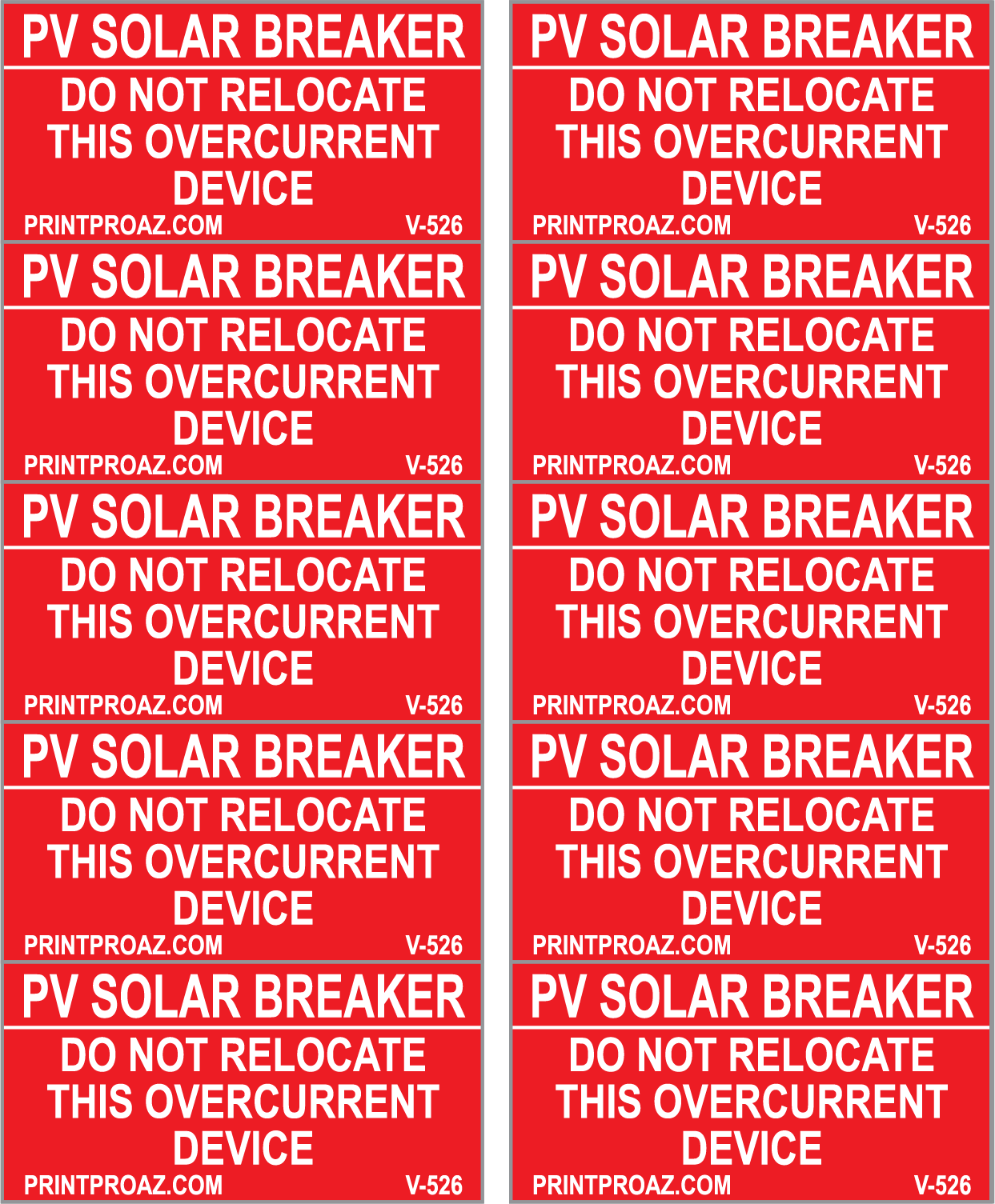 2x1, X10 PV Solar Breaker, Vinyl Decal Solar Labels, V-526