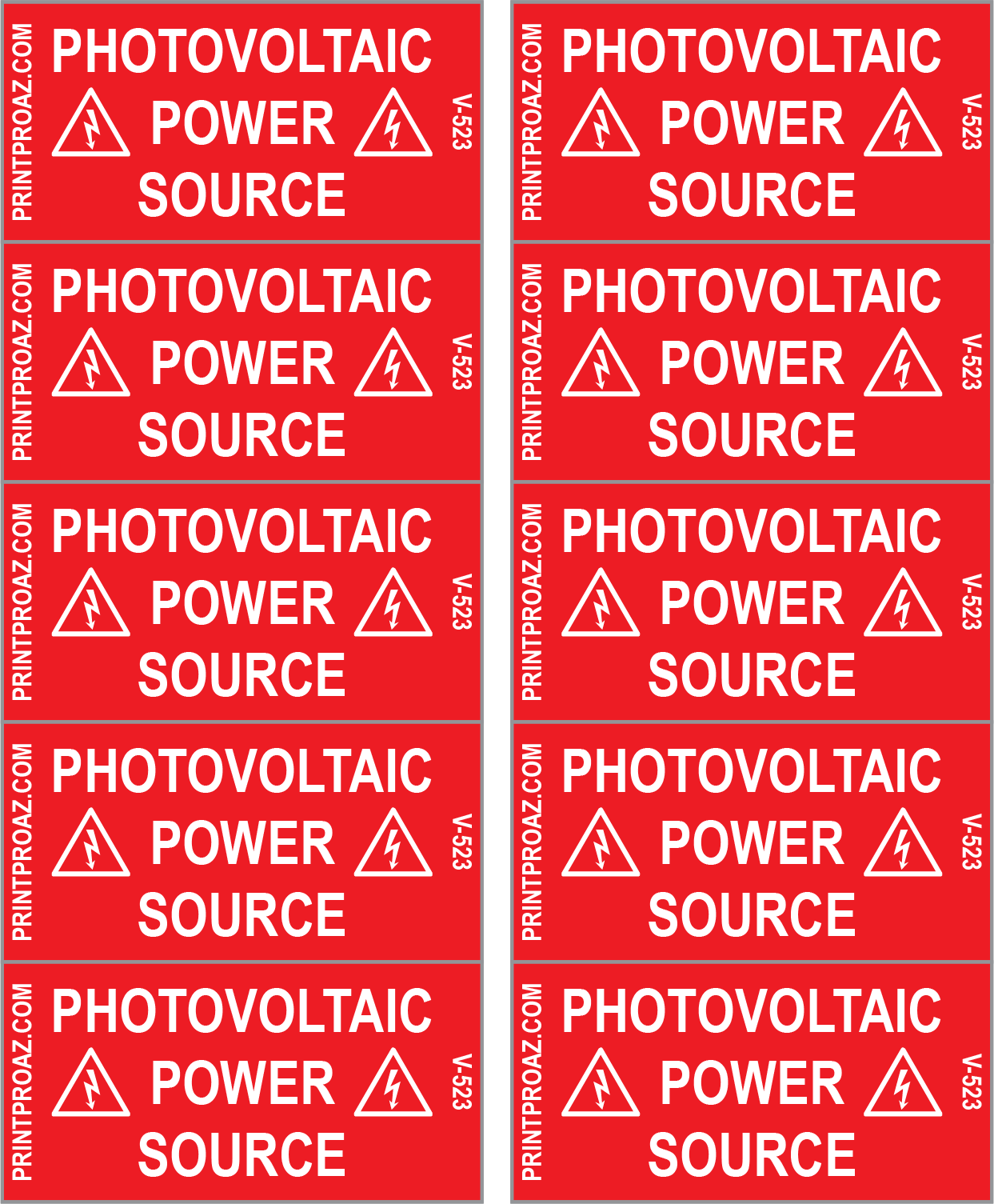 2x1, X10 Photovoltaic Power Source, Vinyl Decal Solar Labels, V-523