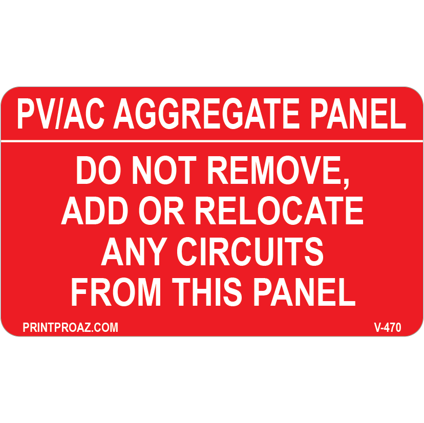 2.75x1.625 PV/AC Aggregate Panel, Decal Solar Labels, V-470