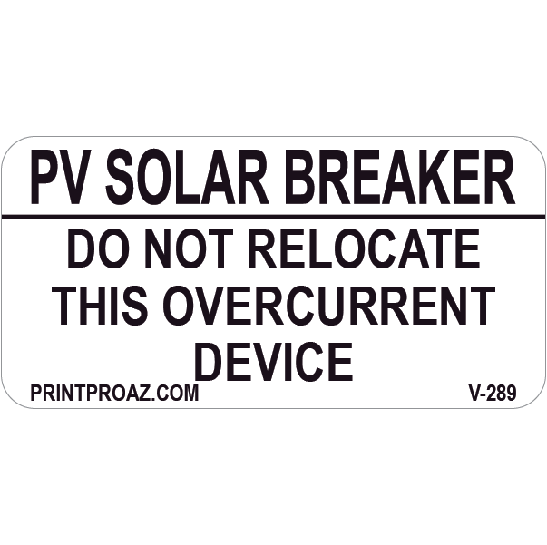 2x1 PV Solar Breaker, Vinyl Decal Solar Labels, V-289