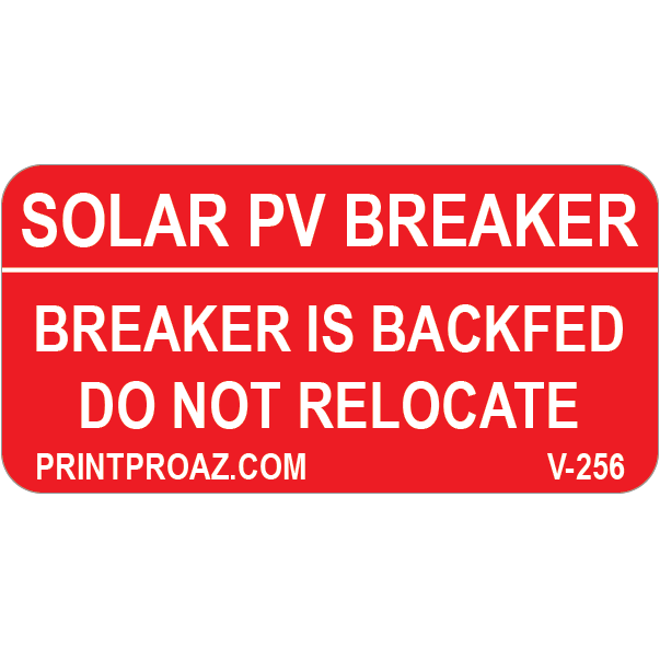 2x1 Solar PV Breaker, Vinyl Decal Solar Labels, V-256