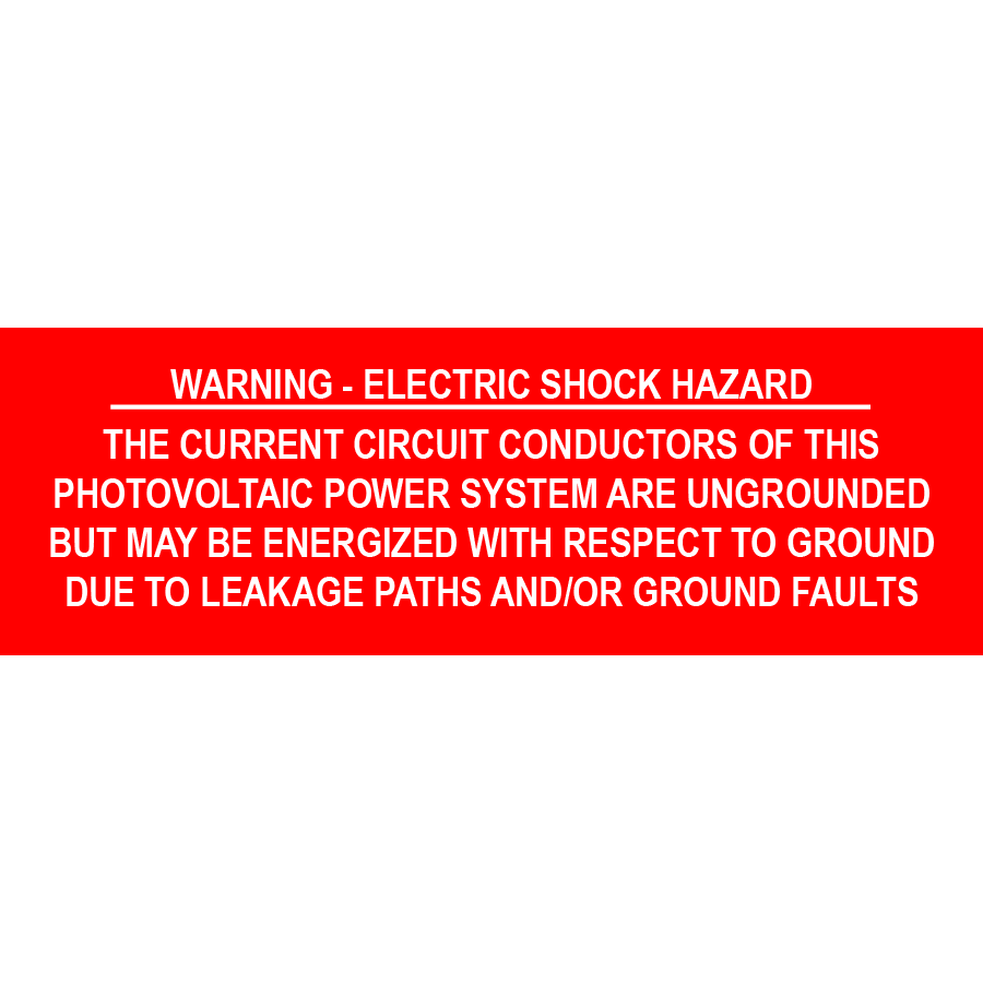 3x1 Warning - Electric Shock Hazard, Plastic Solar Labels, PV-277