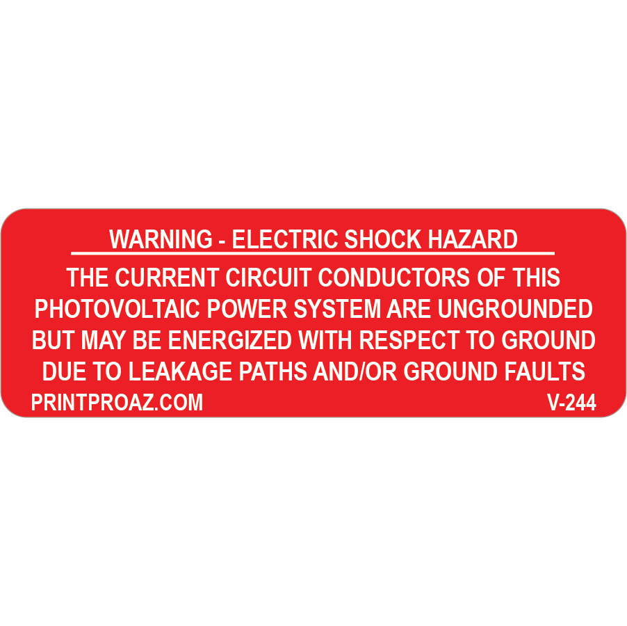 3x1 Warning - Electric Shock Hazard, Vinyl Decal Solar Labels, V-244