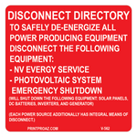 3x3 Disconnect Directory V-562 Decal Solar Labels