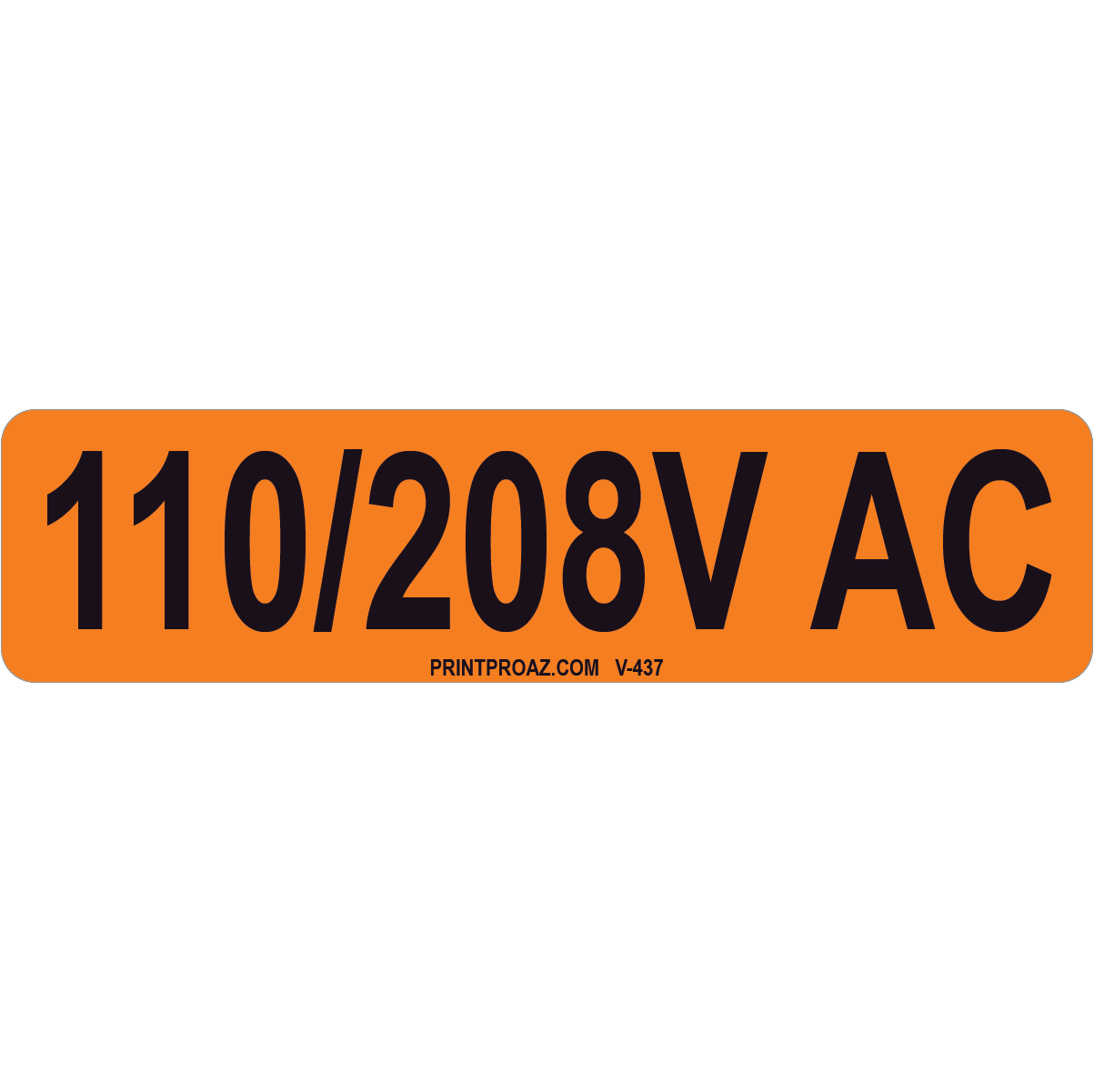 4x1 110/208V, Vinyl Decal Solar Labels, V-437