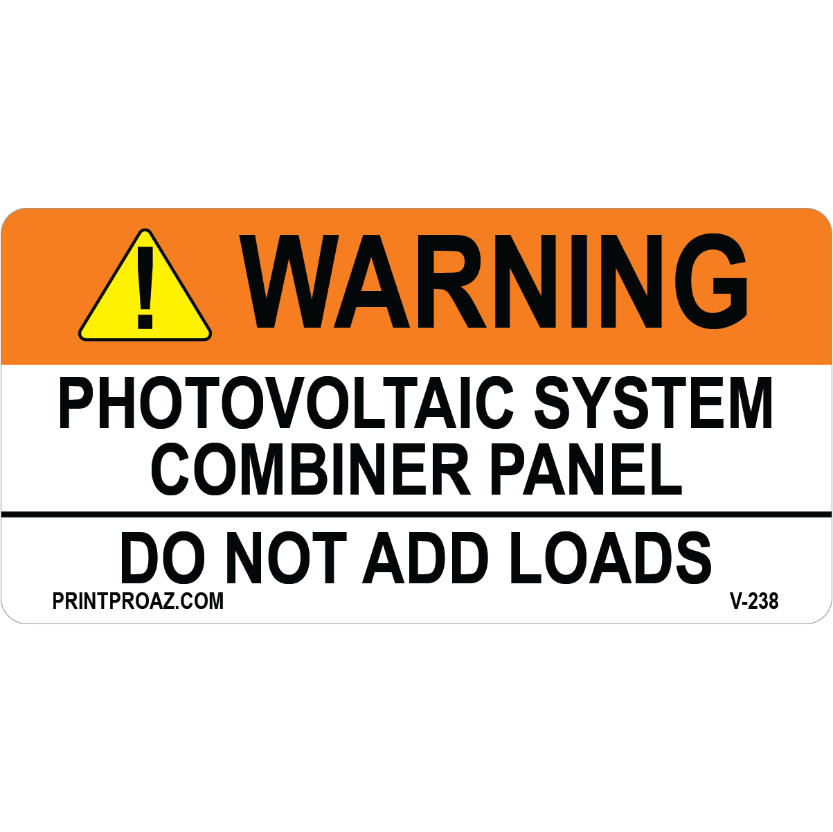 4x2 Photovoltaic System Combiner Pane, Vinyl Decal, V-238