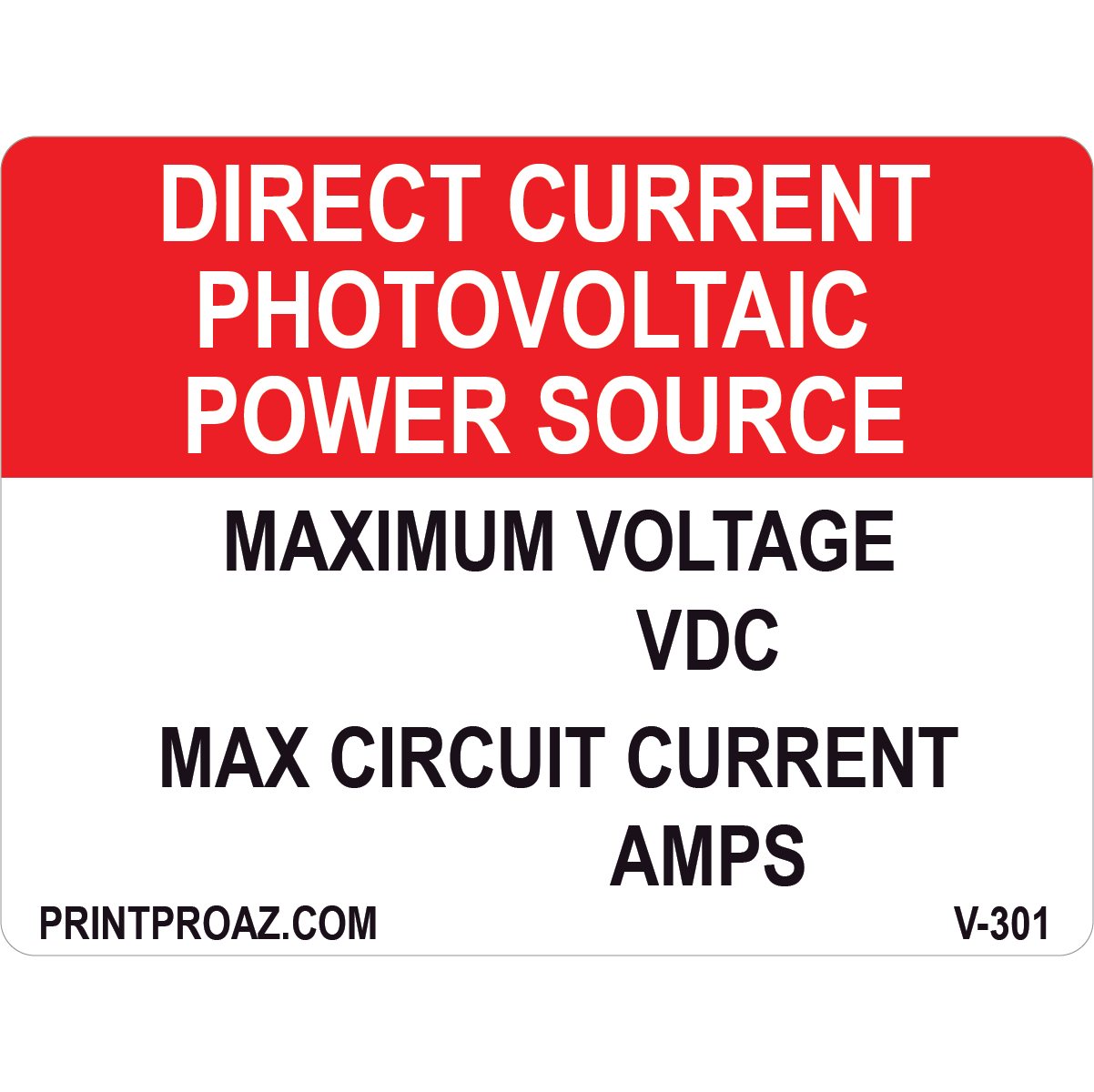 4x3 Direct Current Photovoltaic Power Source, Vinyl Decal, V-301