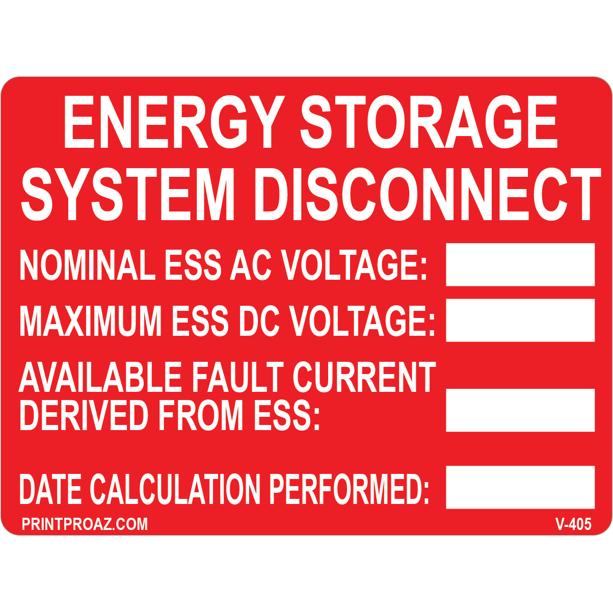 4x3 Energy Storage System Disconnect, Vinyl Decal, V-405