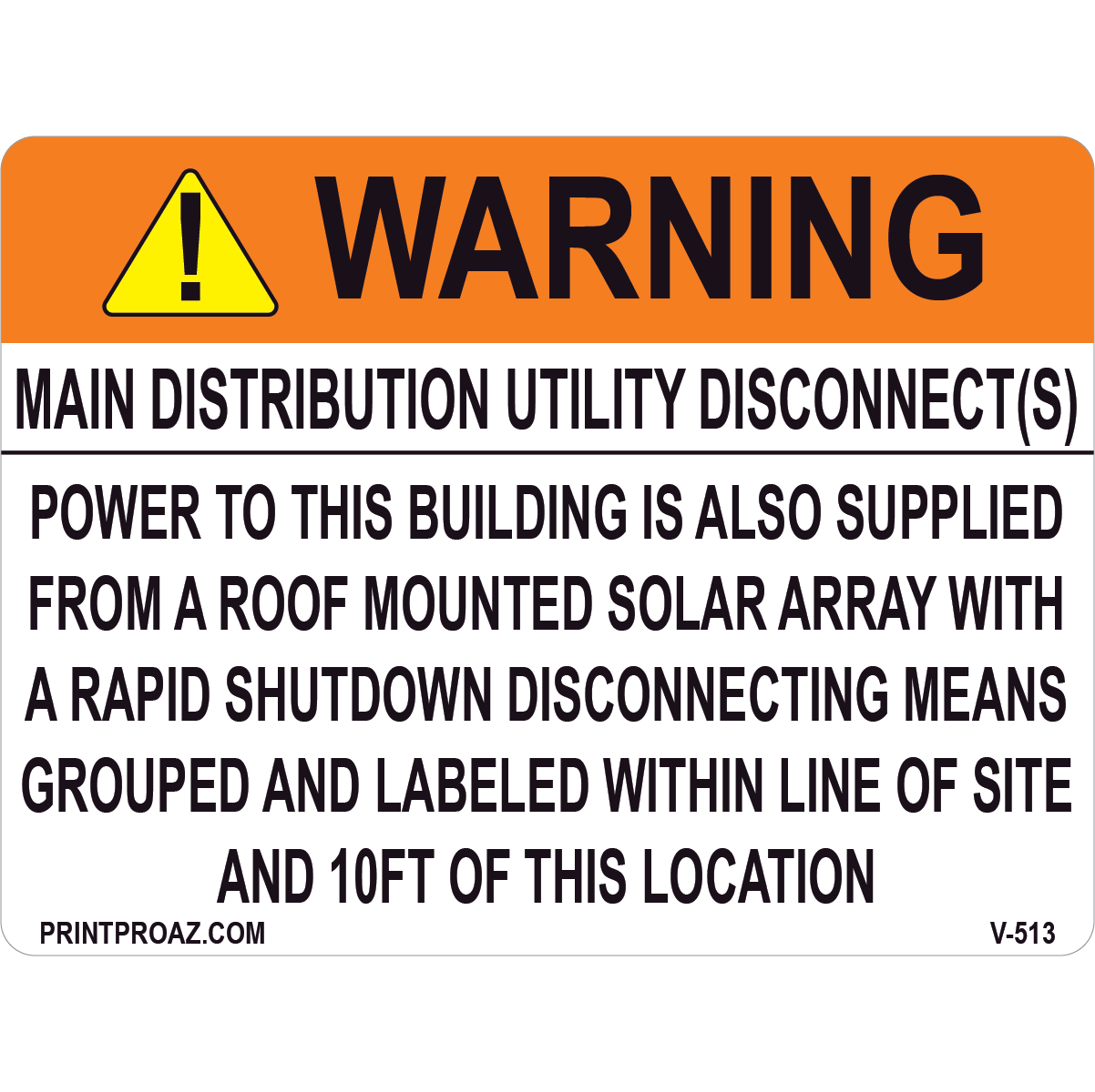4x3 Warning Main Distribution Utility Disconnects, Vinyl Decal, V-513