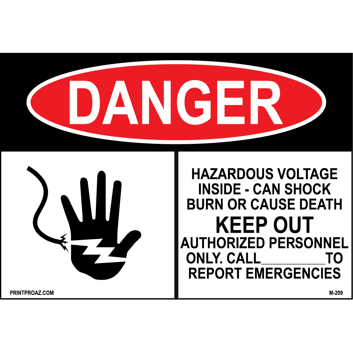 Aluminum Danger Electrical Sign Label M-207-212