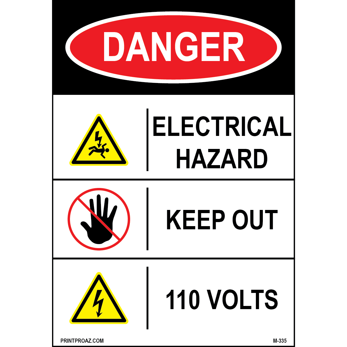 Aluminum Danger Electrical Sign Label M-333-338
