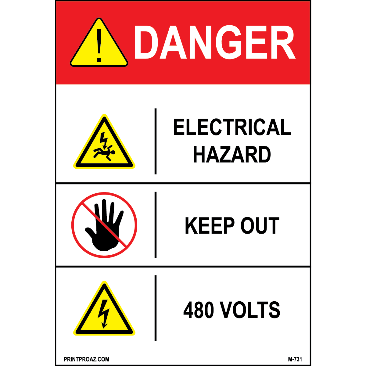 Aluminum Danger Electrical Sign Label M-729-734