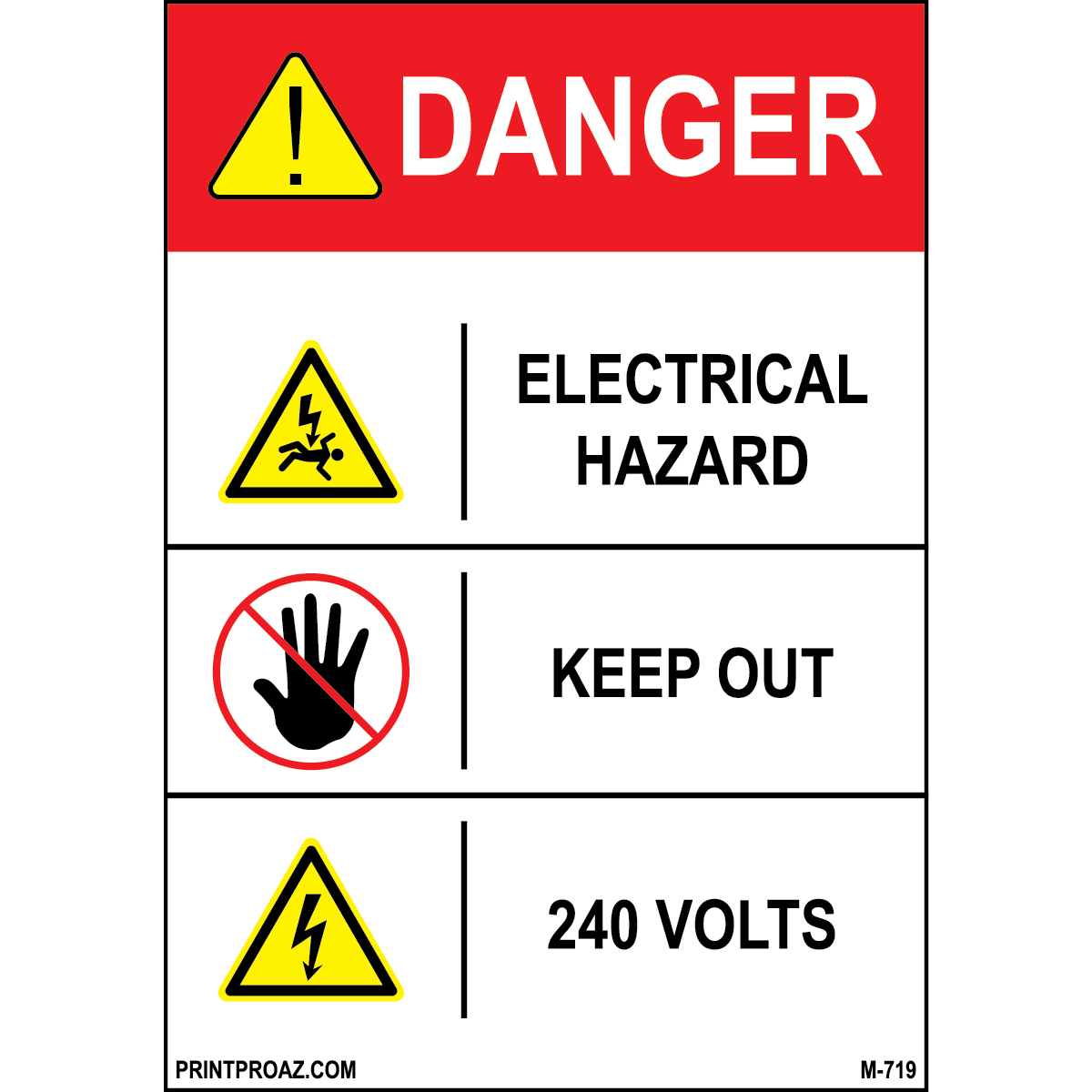 Aluminum Danger Electrical Sign Label M-717-722