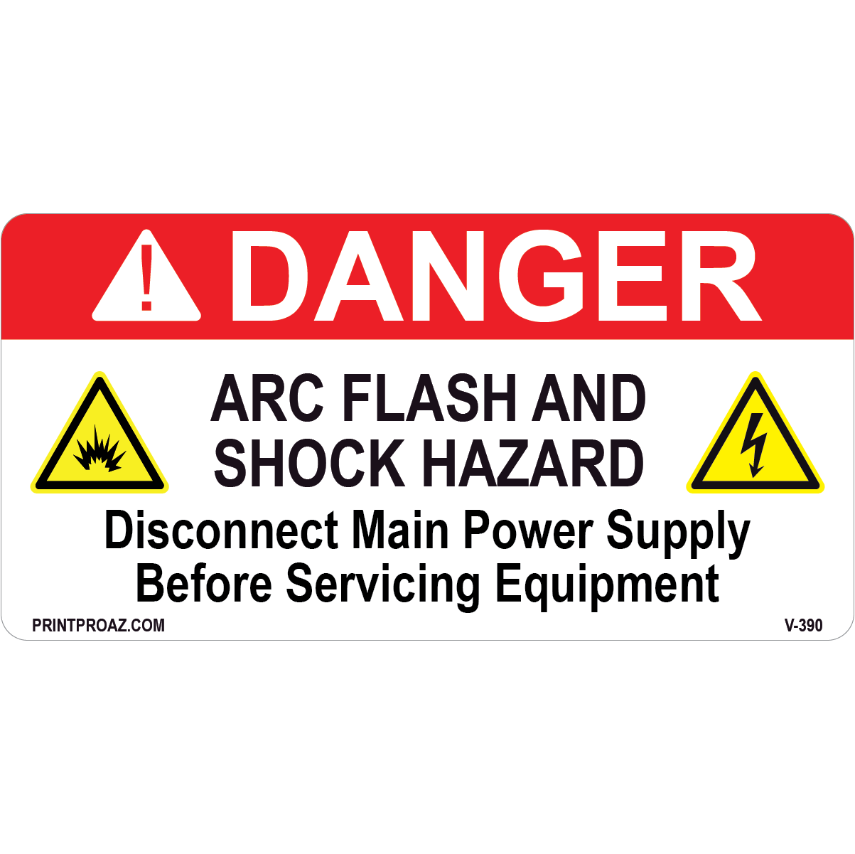 Danger Arc Flash and Shock Hazard, Vinyl Decal, V-390-391
