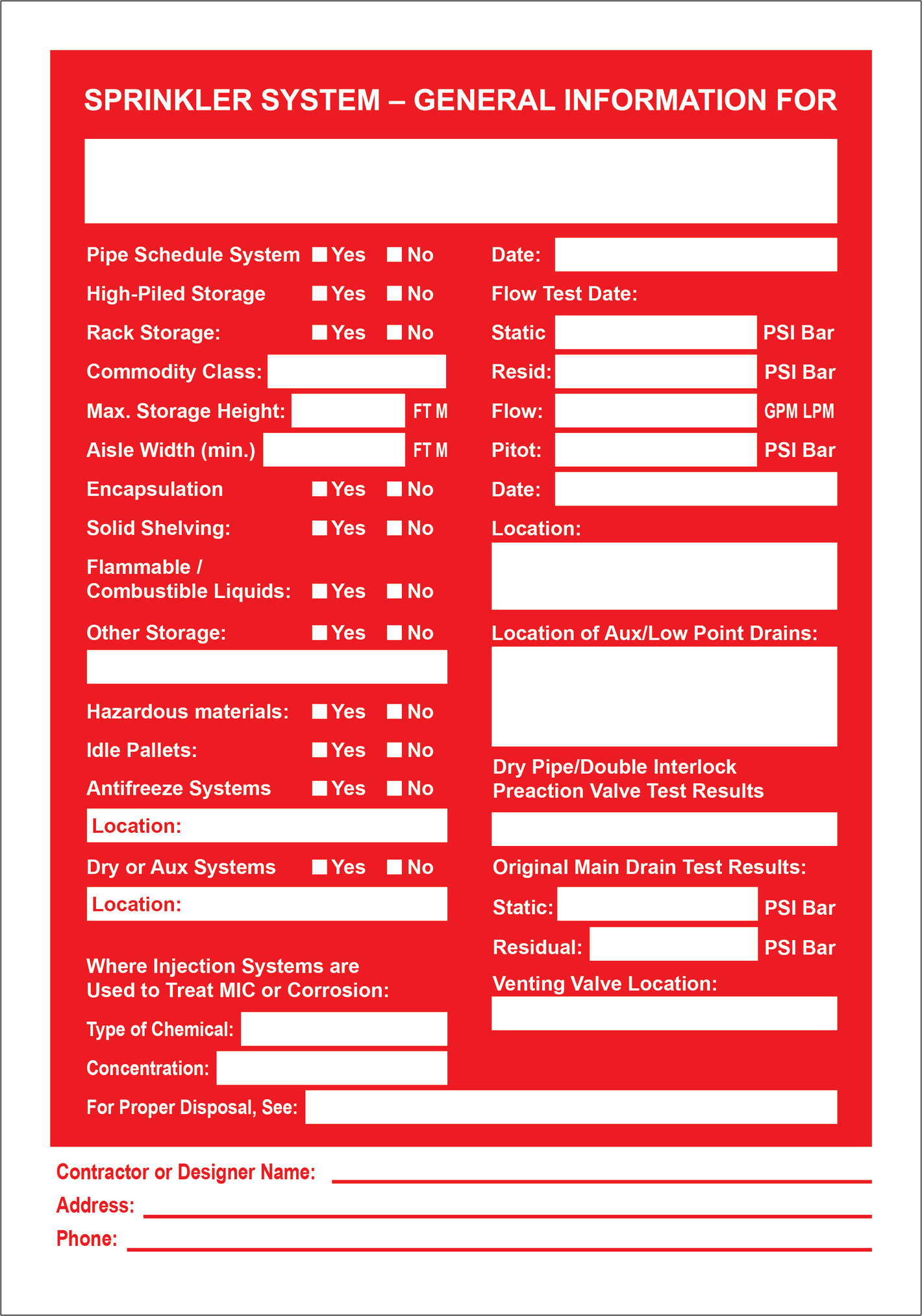 Sprinkler System General Information Sign, Aluminum, F-193