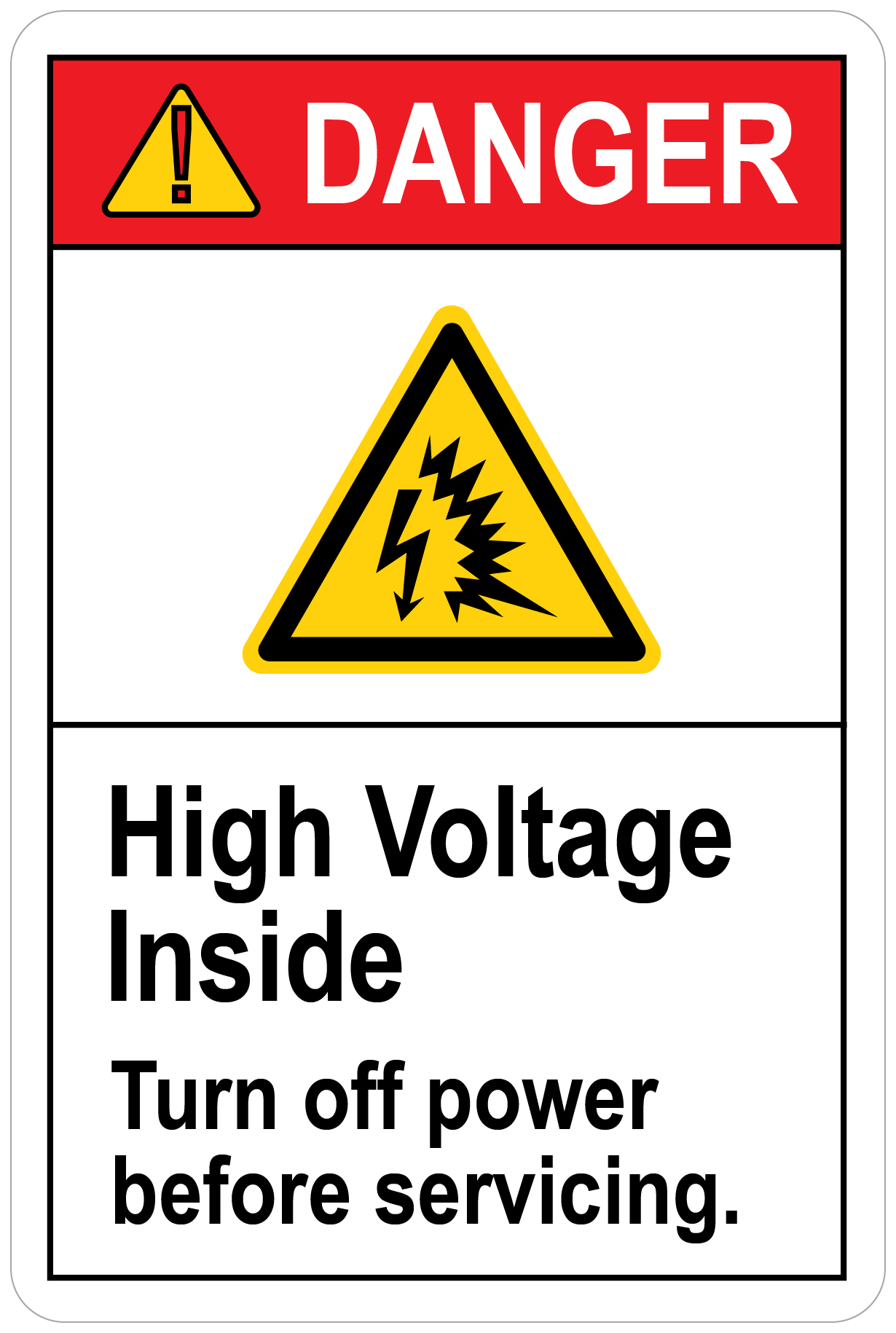 High Voltage Inside, Turn Off Power Before Servicing. (With Arc Flash Symbol), Vinyl Decal, PUV-105