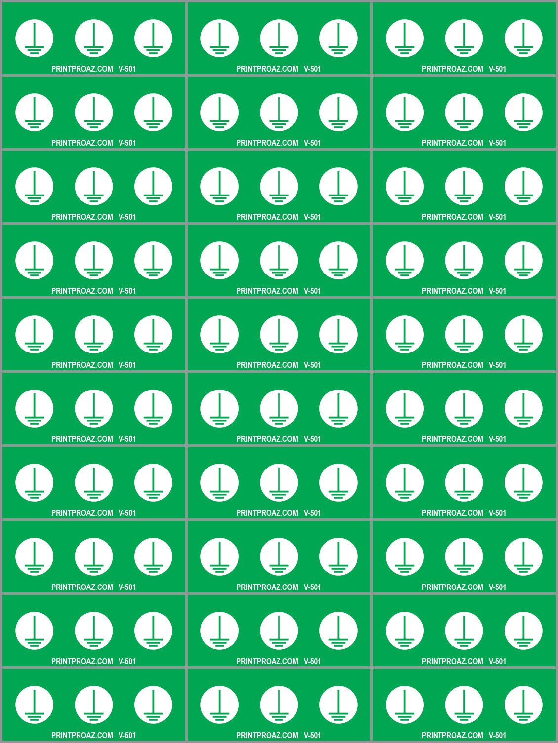 1.25x.5, X30 Ground Electrical Identification Label Sheet, Vinyl Decal Solar Labels, V-501