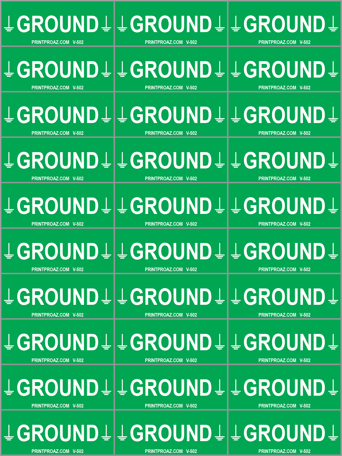 1.25x.5, X30 Ground Electrical Identification Label Sheet (Pack of 30), Vinyl Decal Solar Labels, V-502
