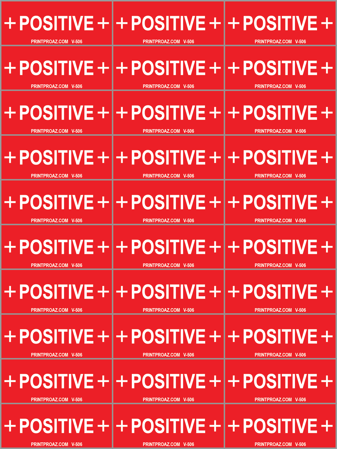1.25x.5 Positive Electrical Identification Label Sheet (Pack of 30), Vinyl Decal Solar Labels, V-506