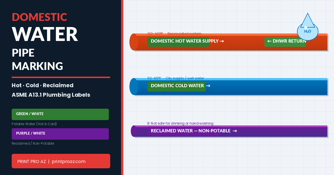 Domestic Water Pipe Marking: Hot, Cold, and Reclaimed Water Labels
