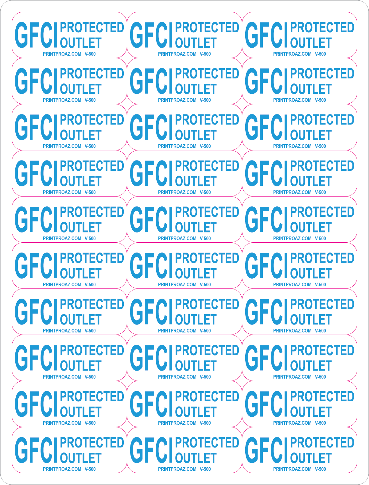 1.25x.5 X30 GFCI Protected Outlet Electrical Identification Label Sheet, Vinyl Decal Solar Labels, V-500