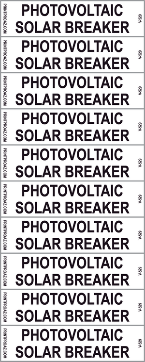 10x2x.5 Photovoltaic Solar Breaker, Vinyl Decal Solar Labels, V-529
