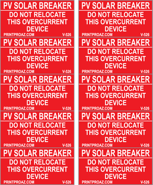 10x2x1 PV Solar Breaker, Vinyl Decal Solar Labels, V-526