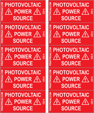 10x2x1 Photovoltaic Power Source, Vinyl Decal Solar Labels, V-523