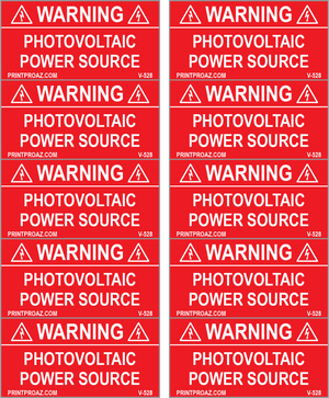 2x1, X10 Warning Photovoltaic Power Source, Vinyl Decal Solar Labels, V-528