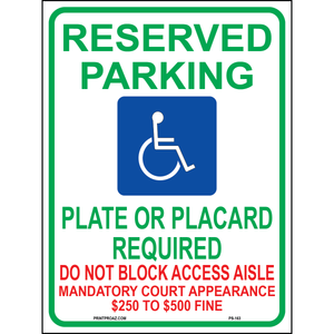New Mexico Reserved Parking Placard Required Sign, Aluminum, PS-163