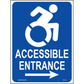 New York Accessible Parking Sign (Accessible Entrance Arrow Right), Aluminum, PS-176