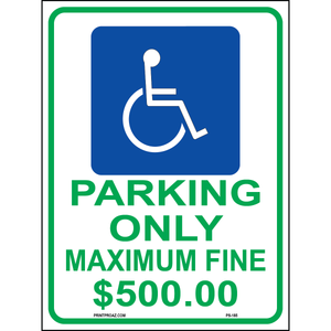 Ohio Handicap Parking Max Fine $500 Sign, Aluminum, PS-185