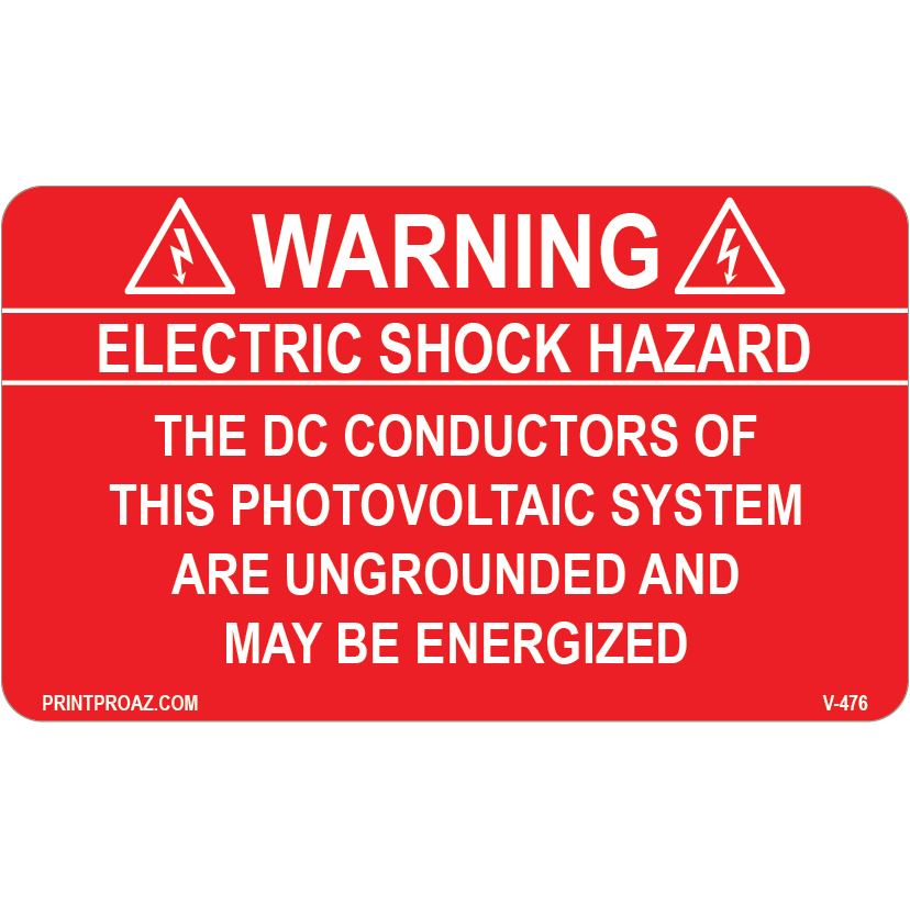 2.75x1.625 Electric Shock Hazard, Vinyl Decal Solar Labels, V-476