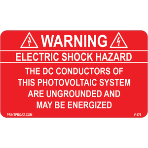 2.75x1.625 Electric Shock Hazard, Vinyl Decal Solar Labels, V-476