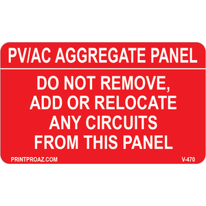 2.75x1.625 PV/AC Aggregate Panel, Decal Solar Labels, V-470