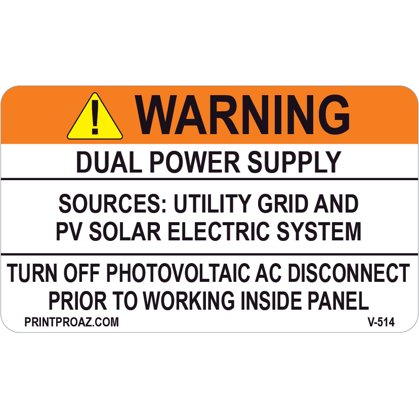 Solar Warning Sign Vinyl 2.75x1.625 V-514 | NEC Solar Label