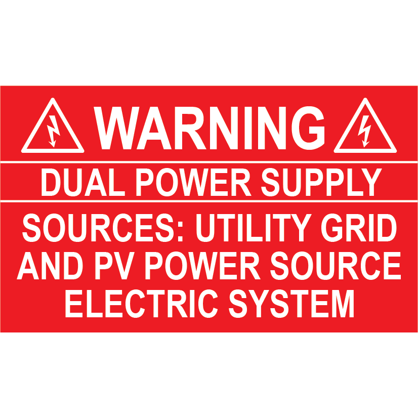 2.75x1.625, Warning Dual Power Supply, Plastic Solar Labels, PV-386
