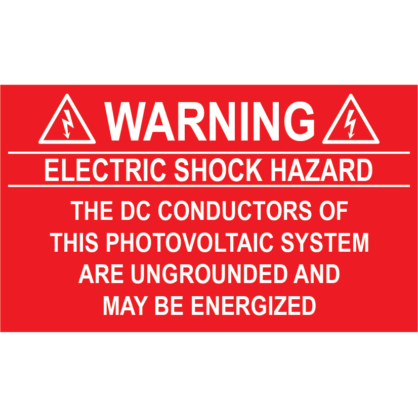 2.75x1.625, Warning Electric Shock Hazard, Plastic Solar Labels, PV-357