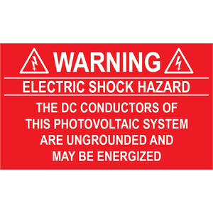 2.75x1.625, Warning Electric Shock Hazard, Plastic Solar Labels, PV-357