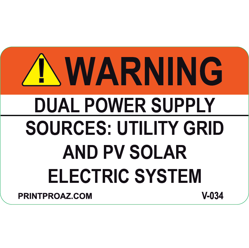 2.75x1.75, Warning Dual Power Supply, Reflective Vinyl Decal, V-034