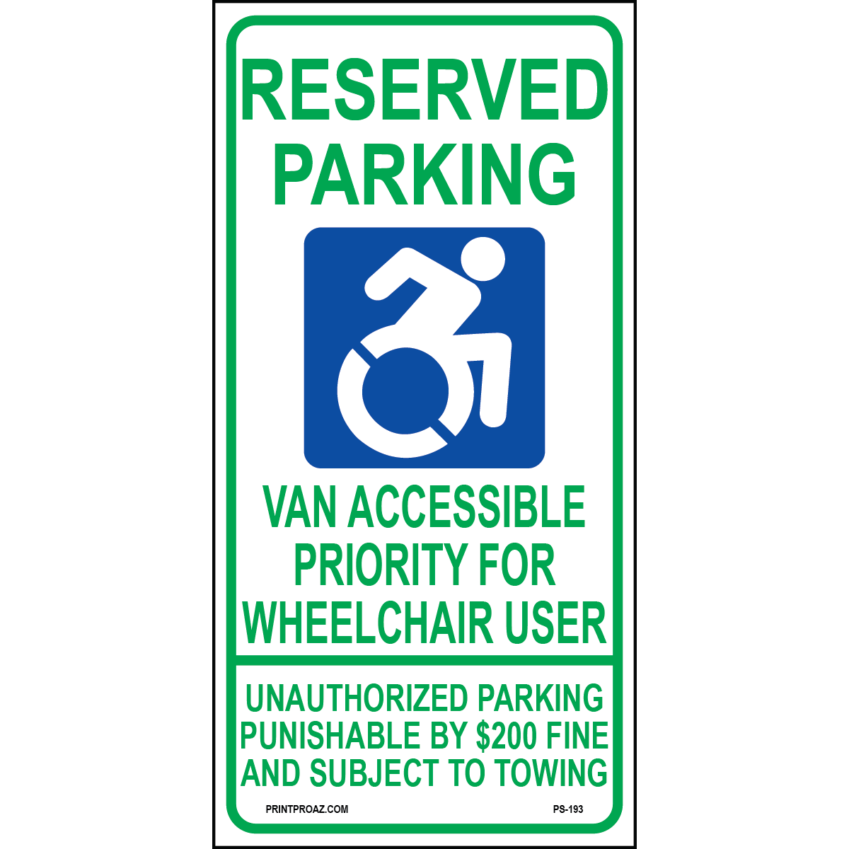 24x12 Tennesse Handicap Parking Van Accessible Sign, Aluminum, PS-193