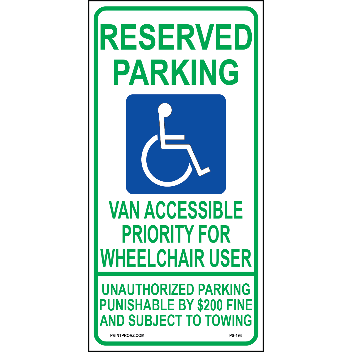 24x12 Tennesse Handicap Parking Van Accessible Sign, Aluminum, PS-194