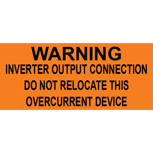 2x0.875 Warning Inverter Output Connection, Plastic Solar Labels, PV-035