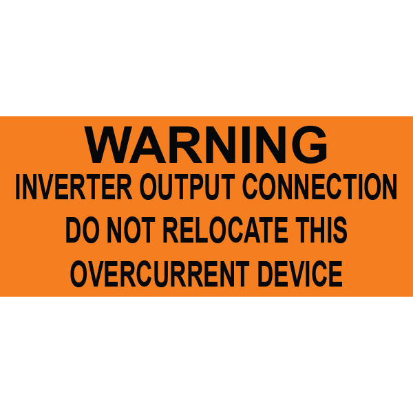 2x0.875 Warning Inverter Output Connection, Plastic Solar Labels, PV-035
