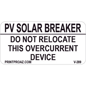 2x1 PV Solar Breaker, Vinyl Decal Solar Labels, V-289