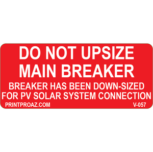 3.5x1.5 Do Not Upsize Main Breaker, Vinyl Decal, V-057