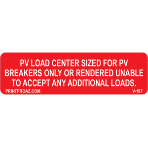 3.5x1 PV load center sized for PV breakers, Vinyl Decal, V-187