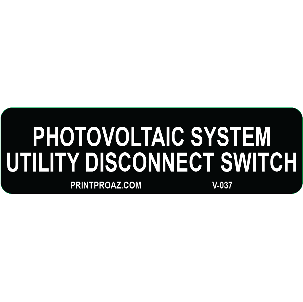 3.5x1 Photovoltaic System Utility Disconnect Switch, Vinyl Decal Solar Labels, V-037